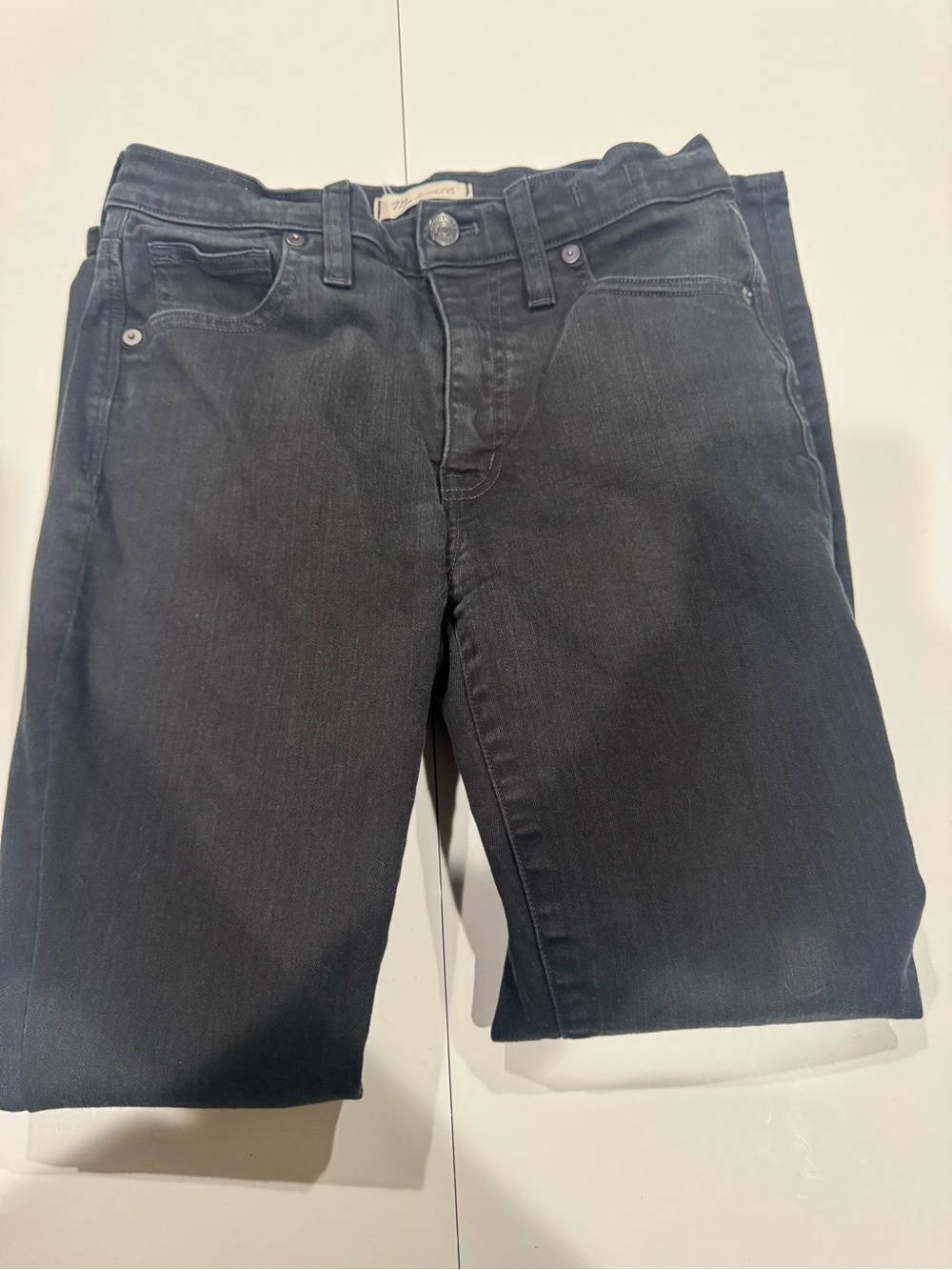 Madewell Black Jeans with Tan Leather Patch Size 27
